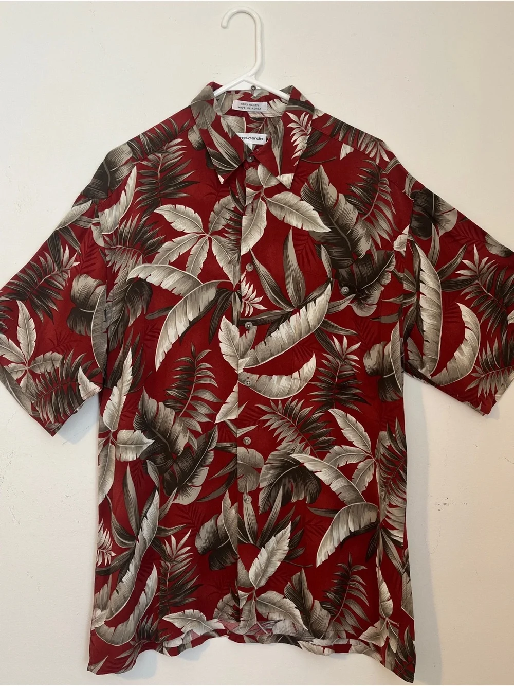 Pierre Cardin Men's Red Tropical Print Short Sleeve Shirt size L rayon button